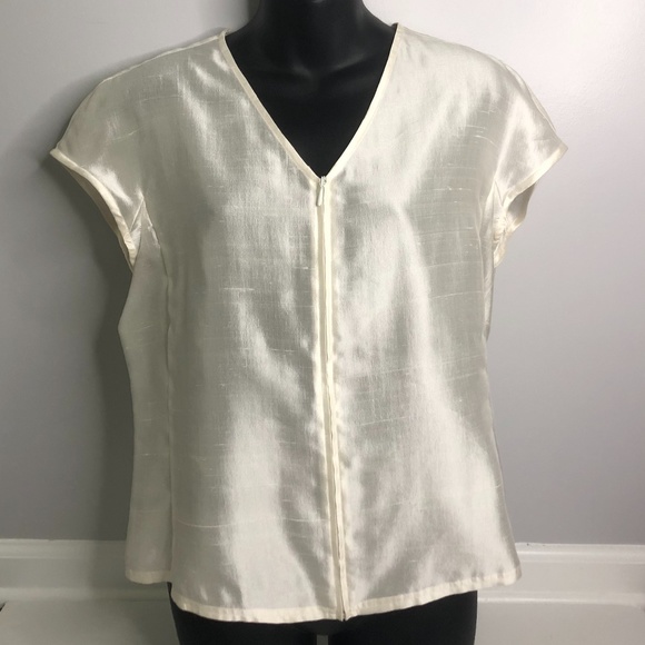 Giorgio Armani Ivory Silk Zip Front Top